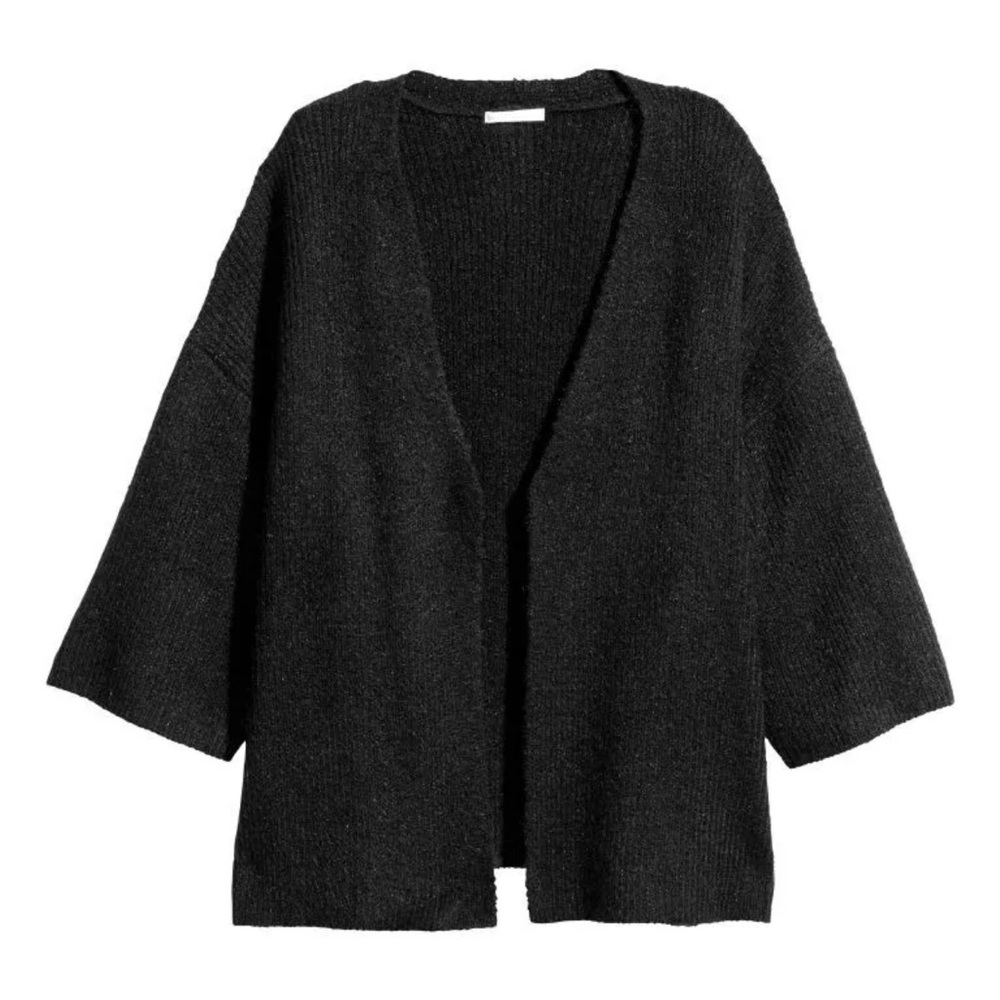 H M Knit Cardigan Kimono Style Black Oversized Womens XS